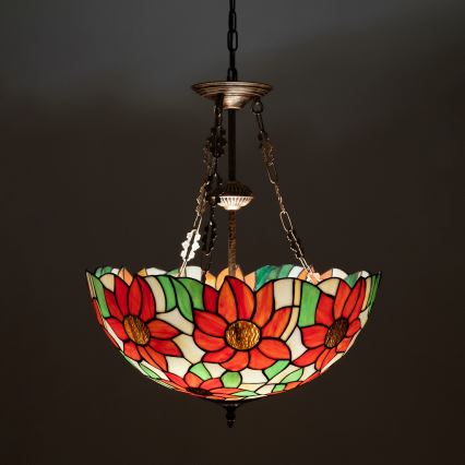 Brilagi - Tiffany-tyylinen vitraasiriippuvalaisin ketjulla SUNFLOWER 3xE27/60W/230V, halkaisija 50 cm