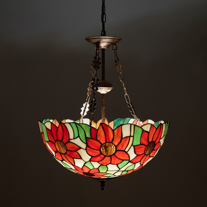 Brilagi - Tiffany-tyylinen vitraasiriippuvalaisin ketjulla SUNFLOWER 3xE27/60W/230V, halkaisija 50 cm