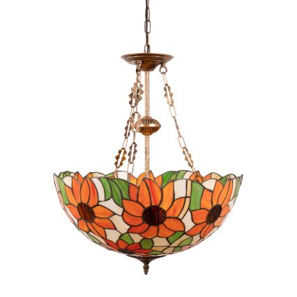 Brilagi - Tiffany-tyylinen vitraasiriippuvalaisin ketjulla SUNFLOWER 3xE27/60W/230V, halkaisija 50 cm