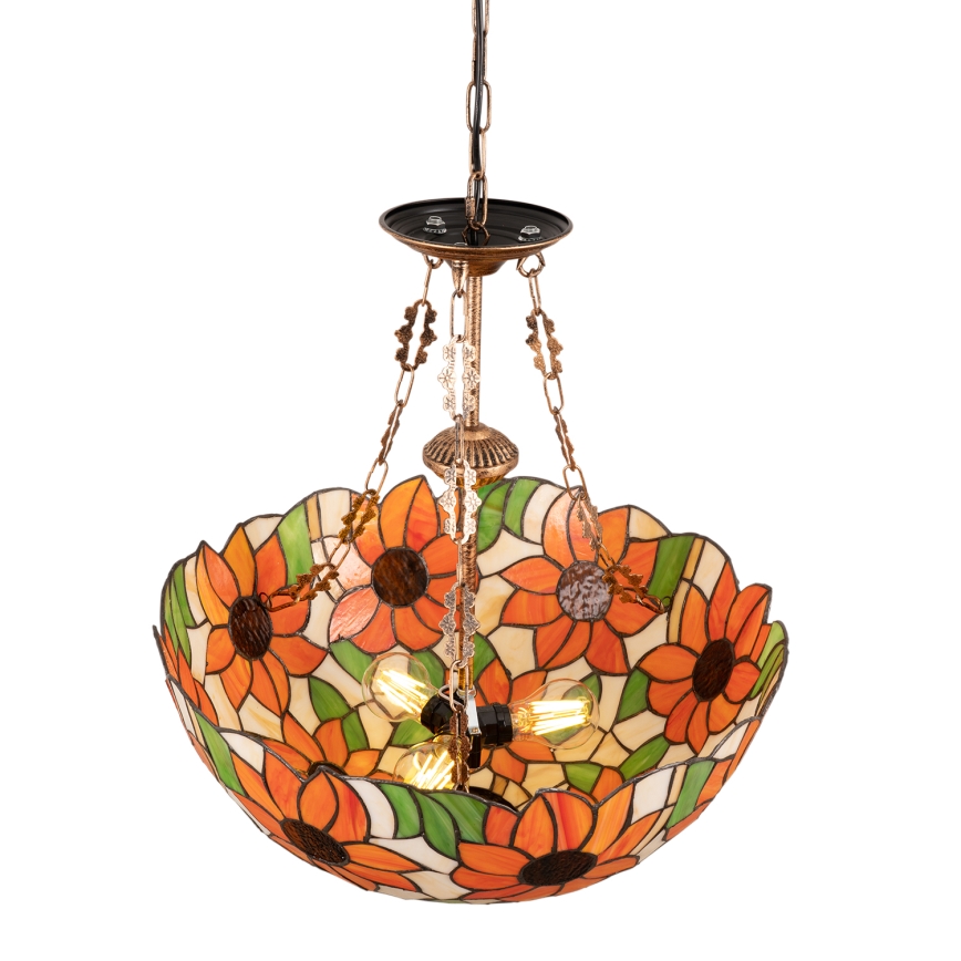 Brilagi - Tiffany-tyylinen vitraasiriippuvalaisin ketjulla SUNFLOWER 3xE27/60W/230V, halkaisija 50 cm