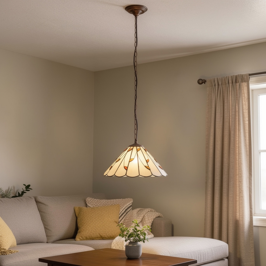 Brilagi - Tiffany-tyylinen vitraažinen kattokruunu ketjulla FOLIA 1xE27/60W/230V, halkaisija 40 cm
