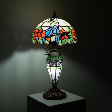 Brilagi - Tiffany-tyylinen vitraažinen pöytälamppu JUNGLE 1xE27/60W/230V + 1xE14/40W