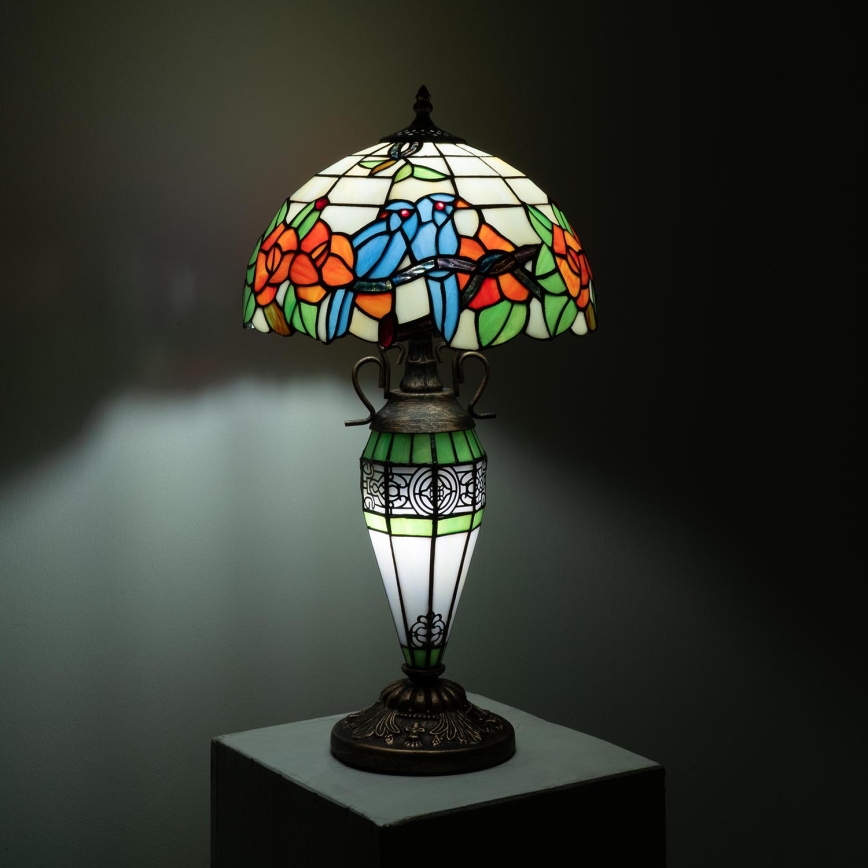 Brilagi - Tiffany-tyylinen vitraažinen pöytälamppu JUNGLE 1xE27/60W/230V + 1xE14/40W