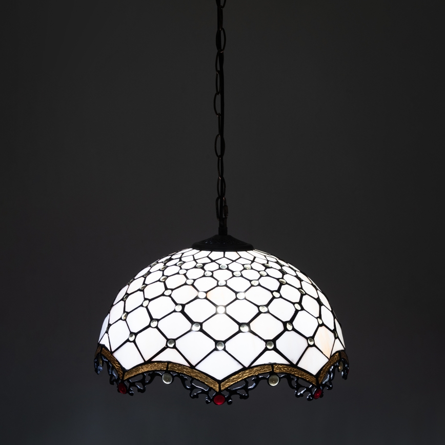 Brilagi - Tiffany-tyylinen vitraažiriippuvalaisin ketjulla, luunvalkoinen, 1xE27/60W/230V, halkaisija 40 cm