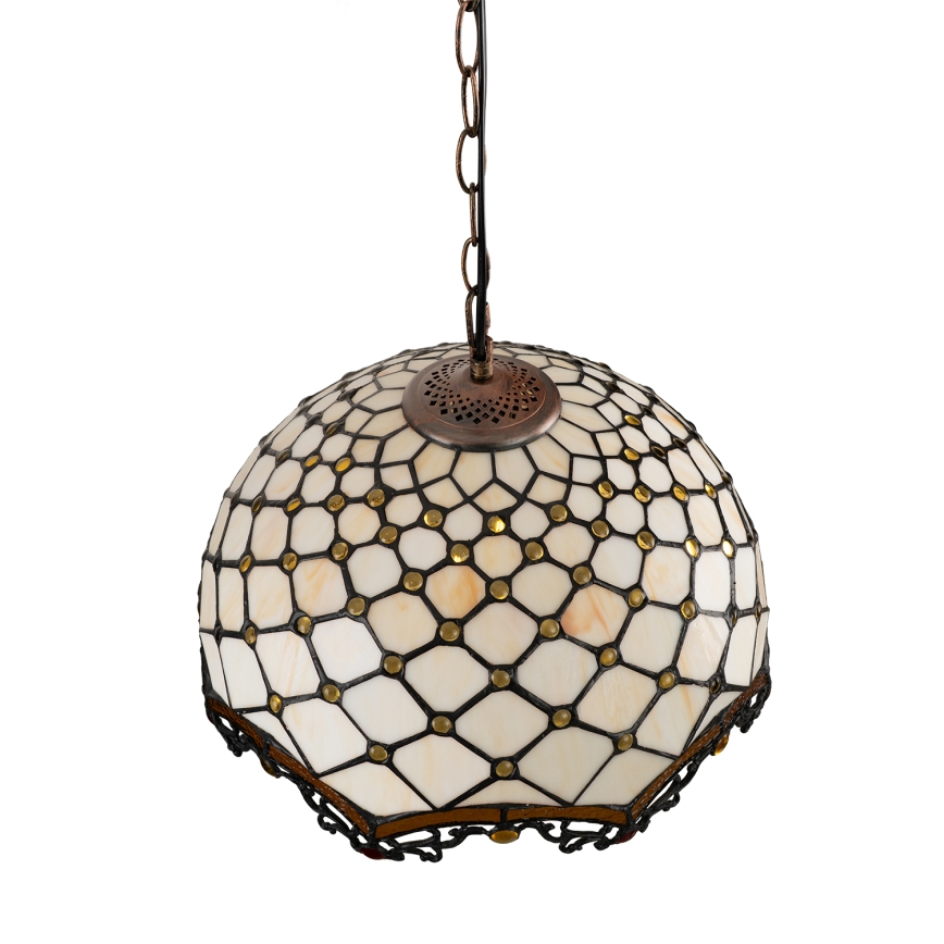 Brilagi - Tiffany-tyylinen vitraažiriippuvalaisin ketjulla, luunvalkoinen, 1xE27/60W/230V, halkaisija 40 cm