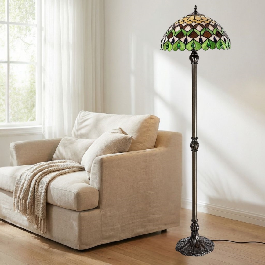 Brilagi - Tiffany-vitraalinen lattiavalaisin MARGARET 2xE27/60W/230V