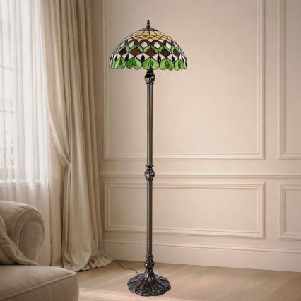Brilagi - Tiffany-vitraalinen lattiavalaisin MARGARET 2xE27/60W/230V