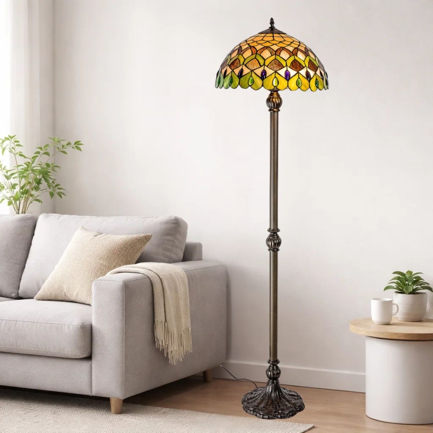 Brilagi - Tiffany-vitraalinen lattiavalaisin MARGARET 2xE27/60W/230V