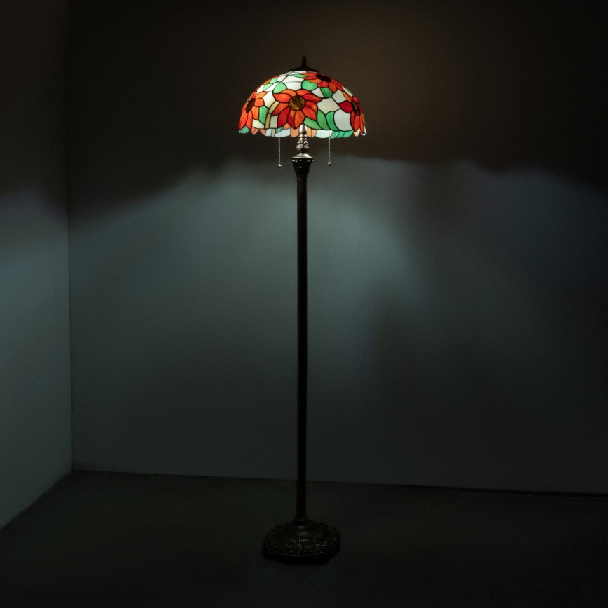 Brilagi - Tiffany-vitraalinen lattiavalaisin SUNFLOWER 2xE27/60W/230V