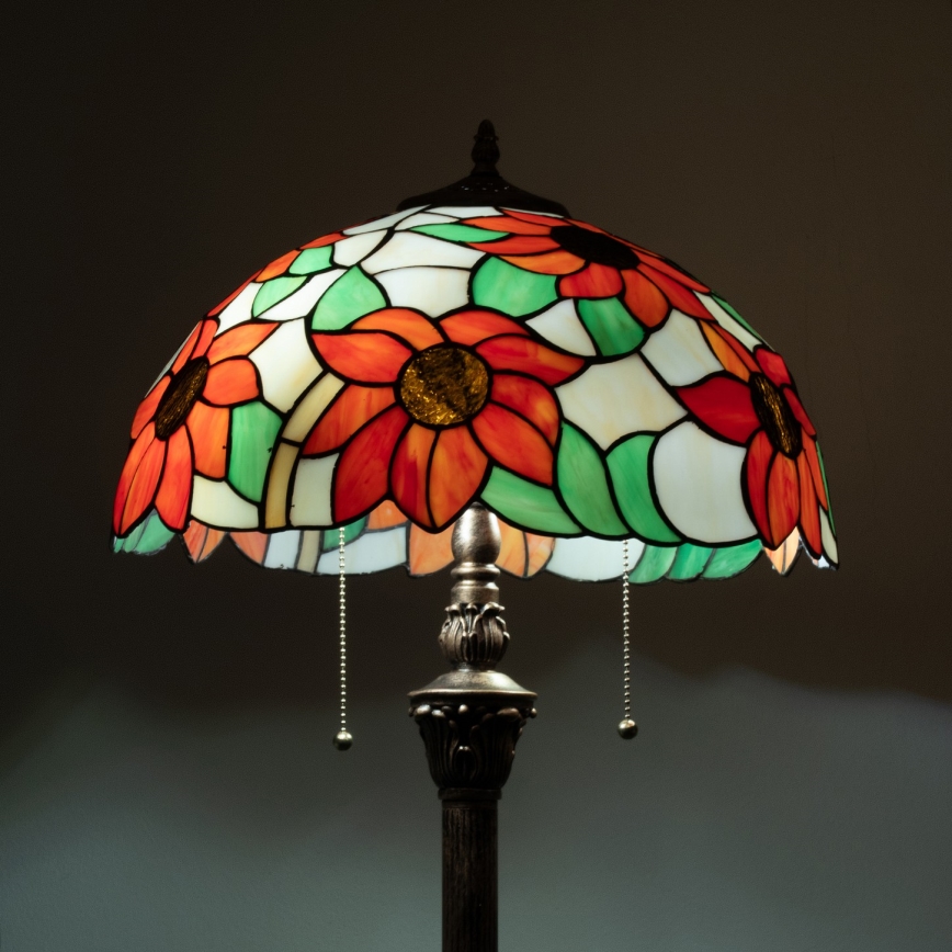 Brilagi - Tiffany-vitraalinen lattiavalaisin SUNFLOWER 2xE27/60W/230V