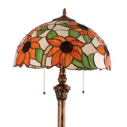 Brilagi - Tiffany-vitraalinen lattiavalaisin SUNFLOWER 2xE27/60W/230V