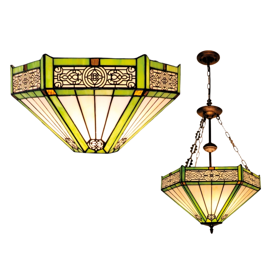BRILAGI - Tiffany vitraasinen kattokruunu ketjulla EMERALD 3xE27/60W/230V halkaisija 50 cm