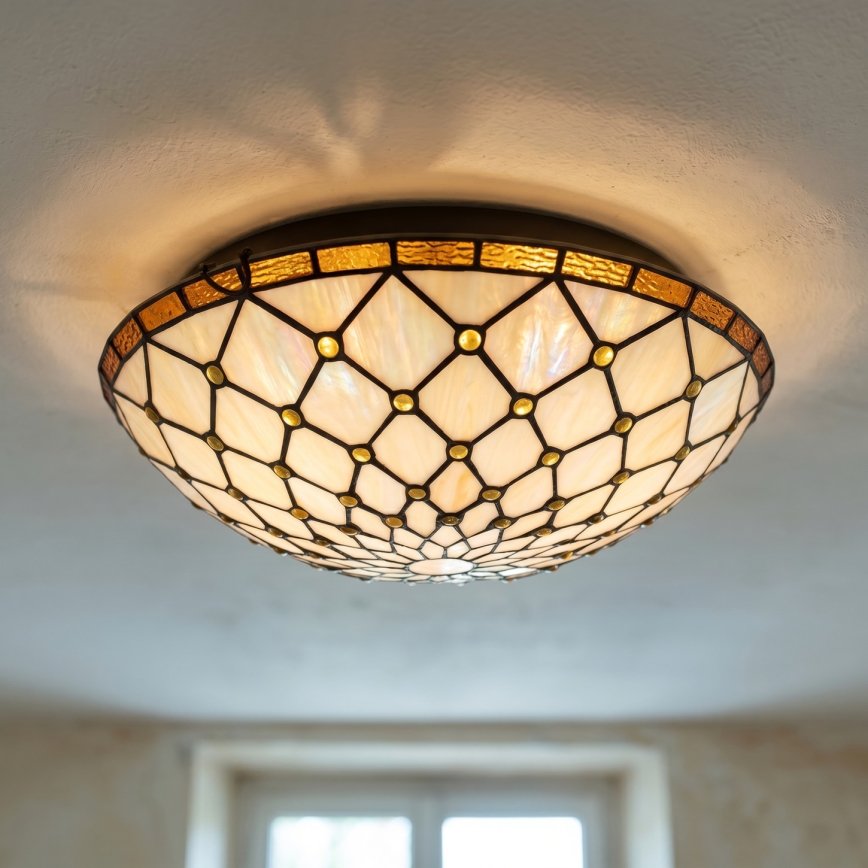 Brilagi - Tiffany-vitraasinen kattovalaisin IVORY 2xE27/60W/230V Ø 40 cm