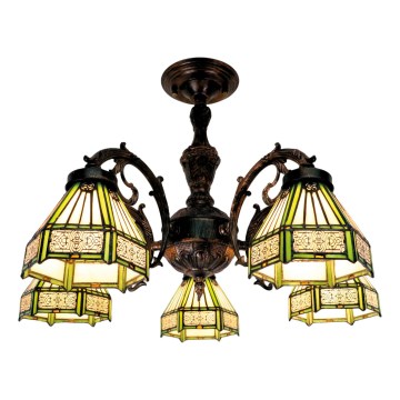 BRILAGI - Tiffany-vitraasinen pinta-asennettava kattokruunu EMERALD 5xE27/60W/230V halkaisija 60 cm