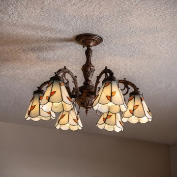 Brilagi - Tiffany-vitraasinen pinta-asennettava kattokruunu FOLIA 6xE27/60W/230V halkaisija 60 cm