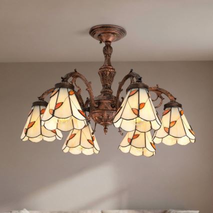Brilagi - Tiffany-vitraasinen pinta-asennettava kattokruunu FOLIA 6xE27/60W/230V halkaisija 60 cm
