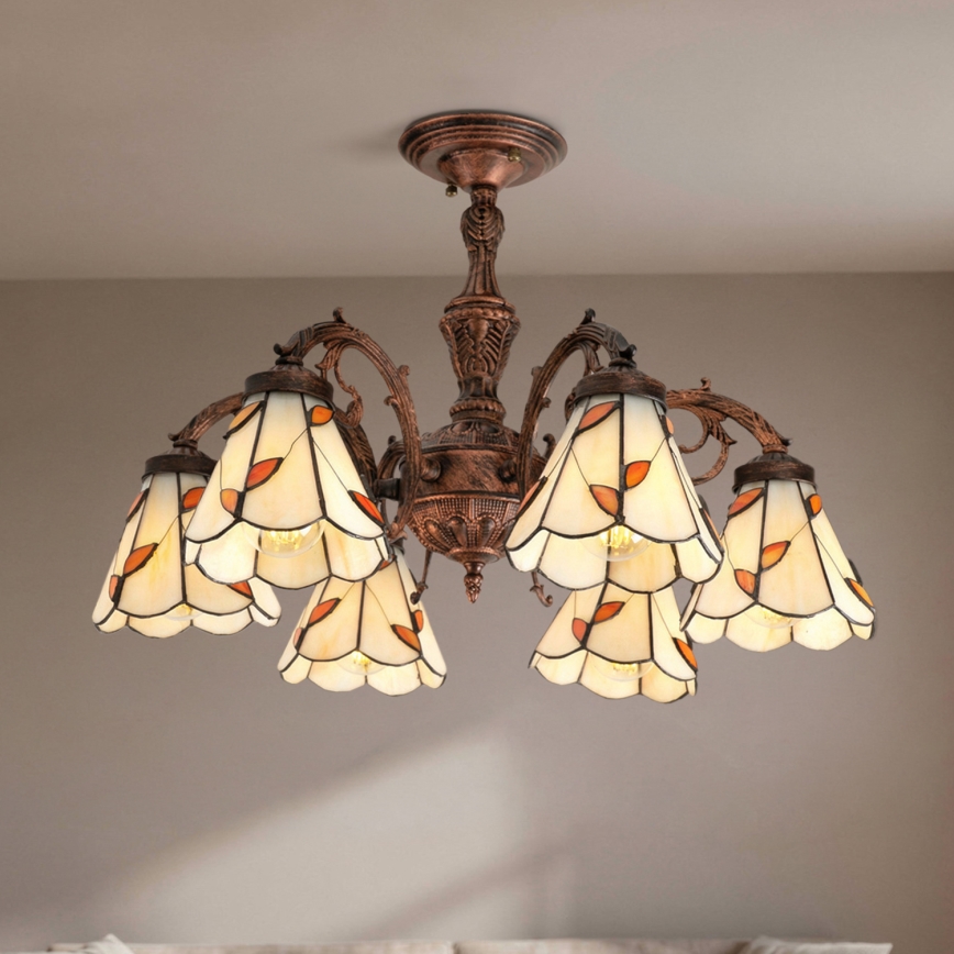 Brilagi - Tiffany-vitraasinen pinta-asennettava kattokruunu FOLIA 6xE27/60W/230V halkaisija 60 cm