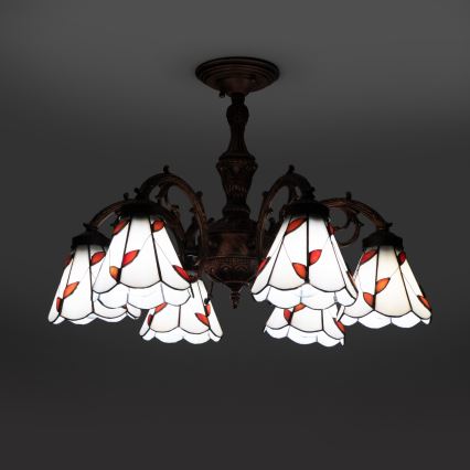 Brilagi - Tiffany-vitraasinen pinta-asennettava kattokruunu FOLIA 6xE27/60W/230V halkaisija 60 cm