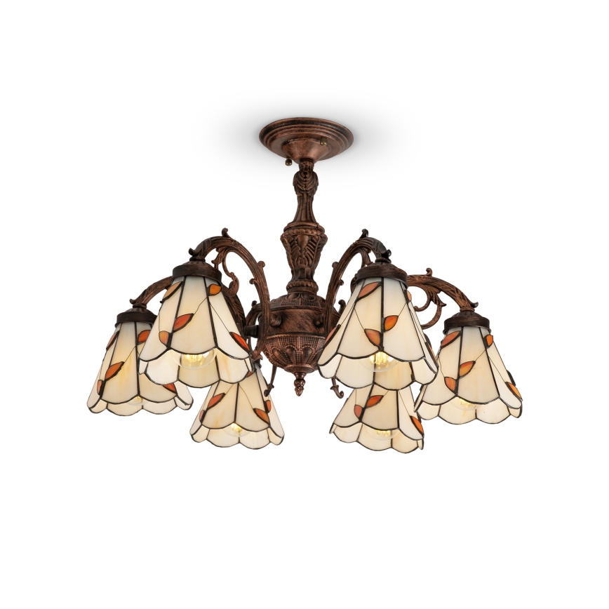 Brilagi - Tiffany-vitraasinen pinta-asennettava kattokruunu FOLIA 6xE27/60W/230V halkaisija 60 cm