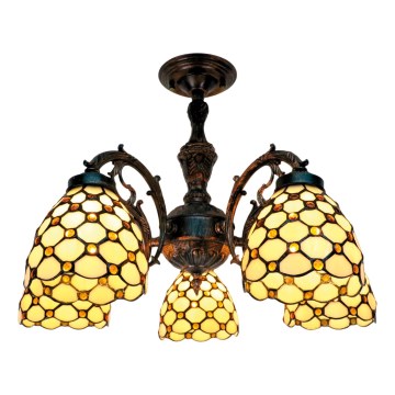 BRILAGI - Tiffany-vitraasinen pinta-asennettava kattovalaisin IVORY SMOOTH 5xE27/60W/230V halkaisija 60 cm