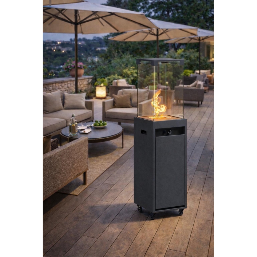Brilagi - Ulkokäyttöinen kaasutakka FLARO GAS 142x36 cm 8kW 1xAAA antrasiitti + suojahuppu