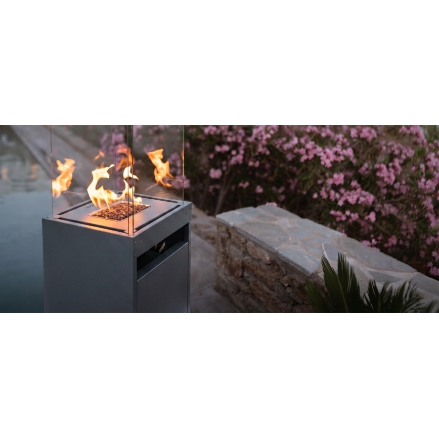 Brilagi - Ulkokäyttöinen kaasutakka FLARO GAS 142x36 cm 8kW 1xAAA antrasiitti + suojahuppu