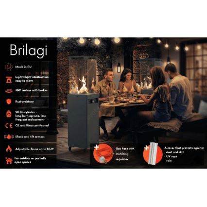 Brilagi - Ulkokäyttöinen FLARO GAS -kaasutakka 142 x 36 cm, 8 kW, 1 x AAA, musta + suojahuppu