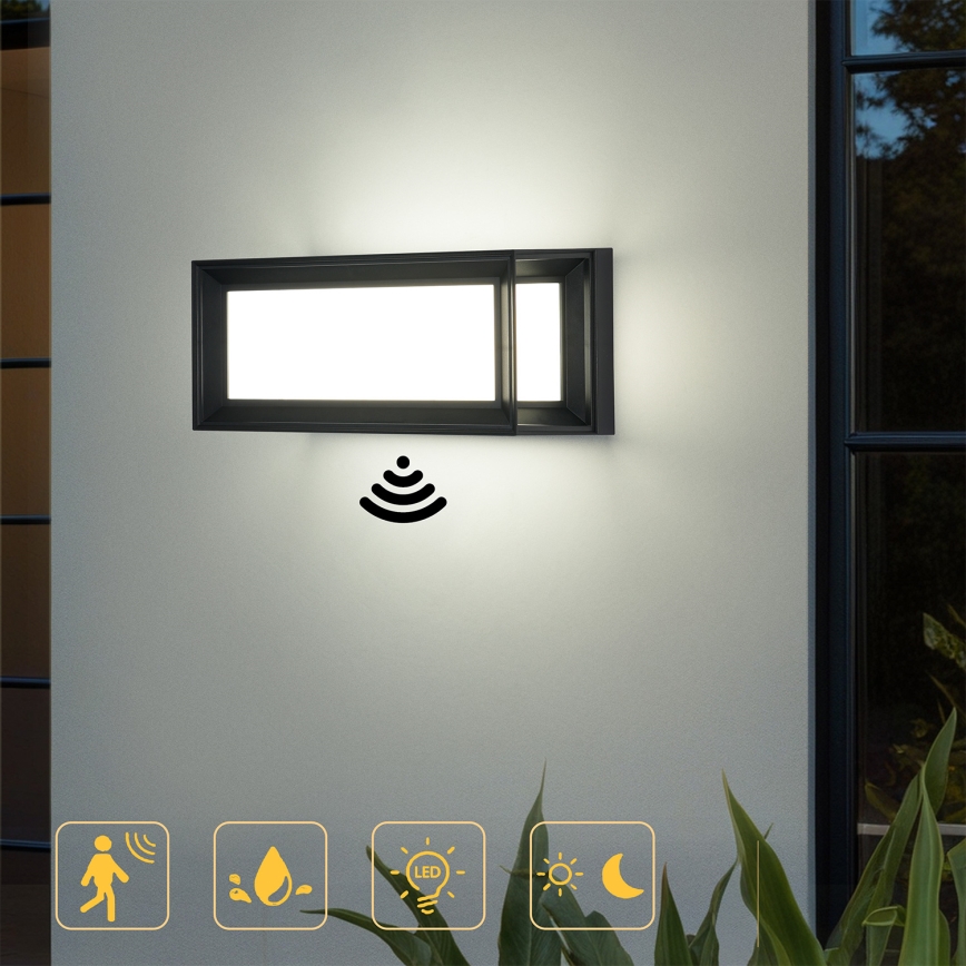 Brilagi - LED-ulkoseinävalaisin liiketunnistimella PARKER LED/12W/230V musta IP44
