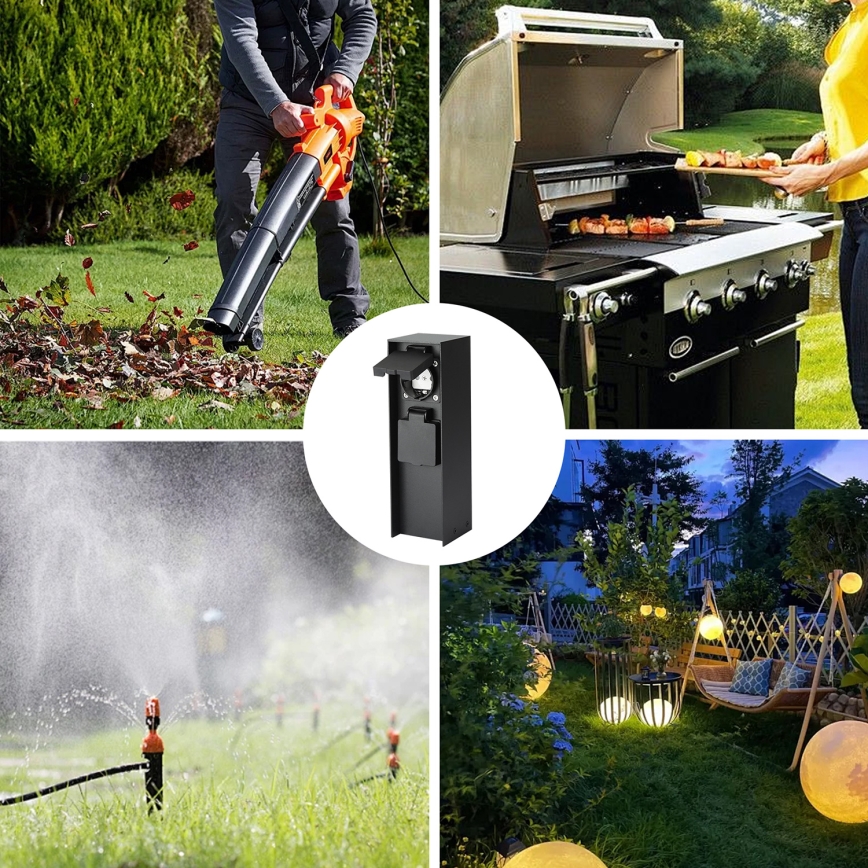 Brilagi - Ulkokäyttöinen pistorasiapylväs PILLAR 2x SCHUKO 230V IP44 musta