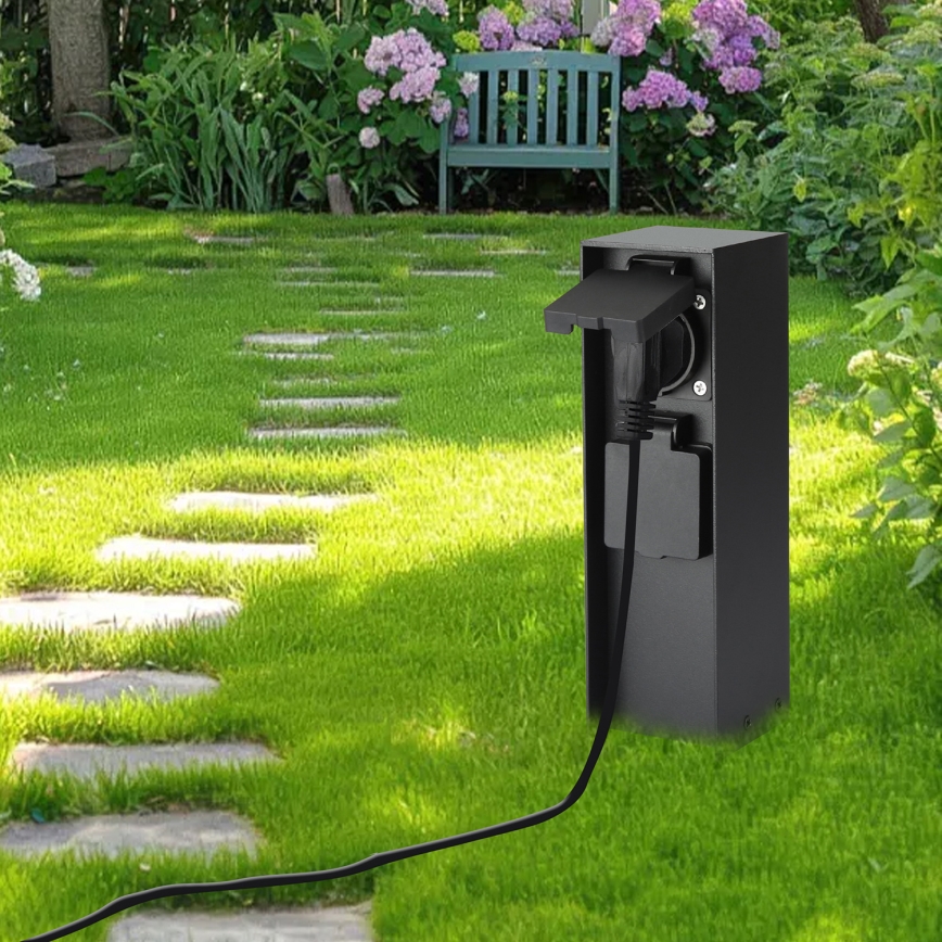 Brilagi - Ulkokäyttöinen pistorasiapylväs PILLAR 2x SCHUKO 230V IP44 musta