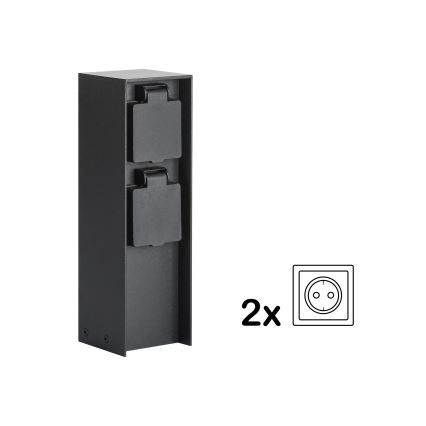 Brilagi - Ulkokäyttöinen pistorasiapylväs PILLAR 2x SCHUKO 230V IP44 musta