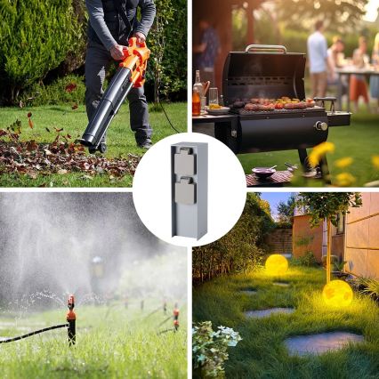 Brilagi - Ulkokäyttöinen pylväs-pistorasia PILLAR 2Z SCHUKO 230V IP44 hopea
