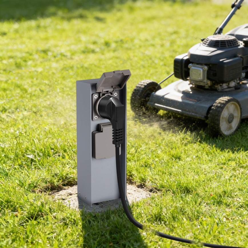 Brilagi - Ulkokäyttöinen pylväs-pistorasia PILLAR 2Z SCHUKO 230V IP44 hopea