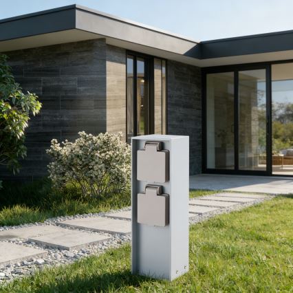 Brilagi - Ulkokäyttöinen pylväs-pistorasia PILLAR 2Z SCHUKO 230V IP44 hopea