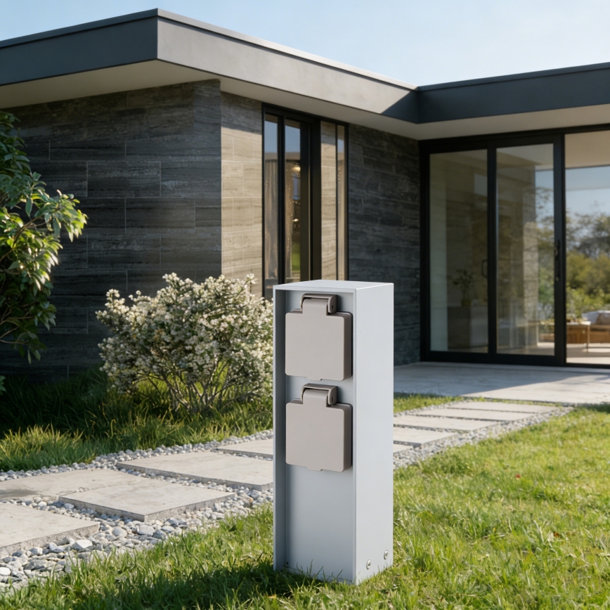 Brilagi - Ulkokäyttöinen pylväs-pistorasia PILLAR 2Z SCHUKO 230V IP44 hopea