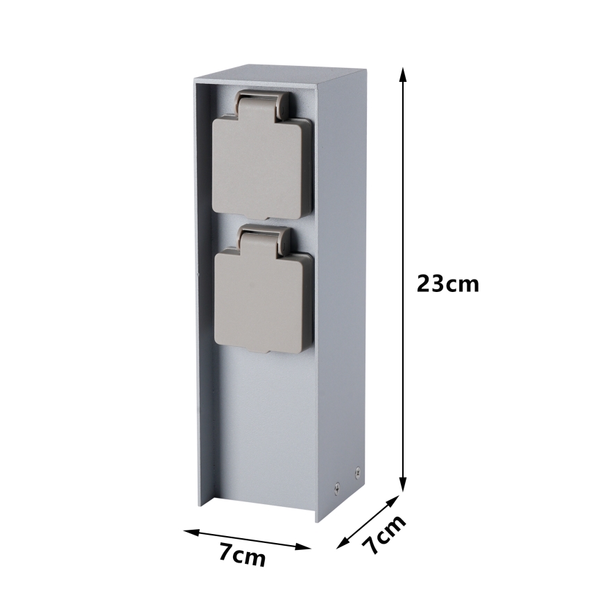 Brilagi - Ulkokäyttöinen pylväs-pistorasia PILLAR 2Z SCHUKO 230V IP44 hopea