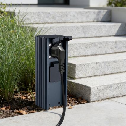 Brilagi - Ulkokäyttöön tarkoitettu pilaripistorasia PILLAR 2x SCHUKO 230 V IP44, antrasiitti