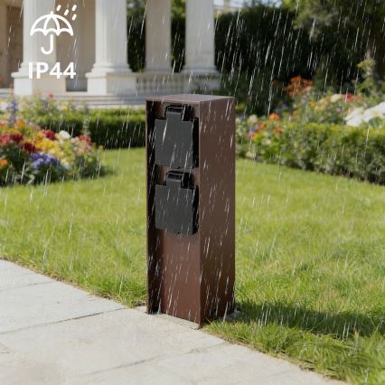Brilagi - Ulkokäyttöön tarkoitettu pistorasiapylväs PILLAR, 2-paikkainen SCHUKO 230V IP44, ruskea