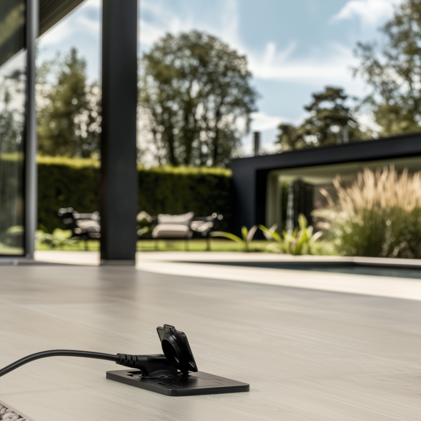 Brilagi – ulkokäyttöön upotettava lattiaan asennettava kaksoispistorasia IP55, musta, suorakulmainen