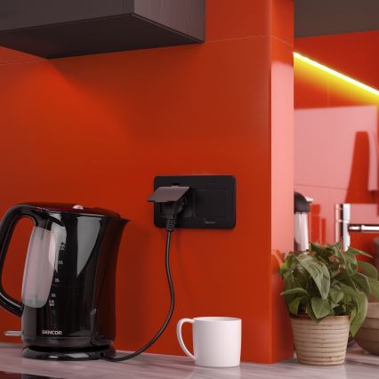 Brilagi – ulkokäyttöön upotettava lattiaan asennettava kaksoispistorasia IP55, musta, suorakulmainen