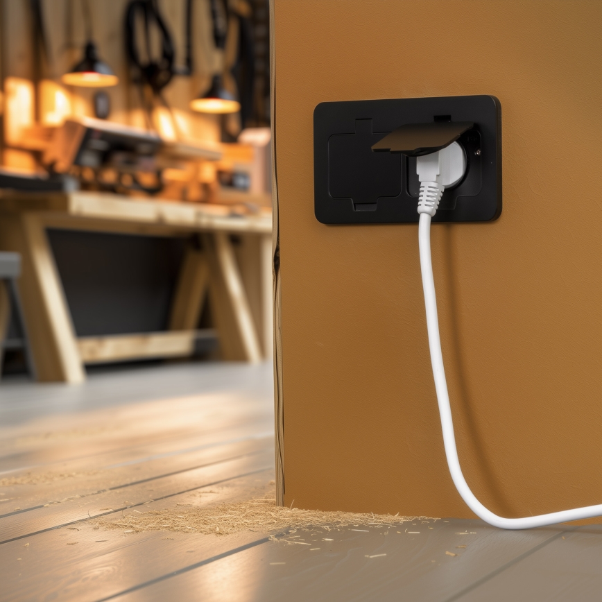 Brilagi – ulkokäyttöön upotettava lattiaan asennettava kaksoispistorasia IP55, musta, suorakulmainen