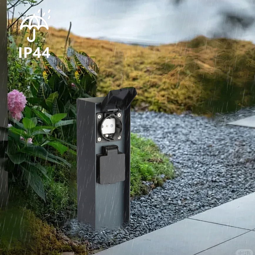 Brilagi - Ulkopistorasiapylväs PILLAR 2Z SCHUKO 230V IP44 antrasiitti