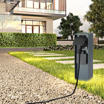 Brilagi - Ulkopistorasiapylväs PILLAR 2Z SCHUKO 230V IP44 antrasiitti