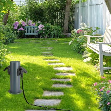 Brilagi - Ulkopistorasiapylväs PILLAR 2Z SCHUKO 230V IP44 antrasiitti