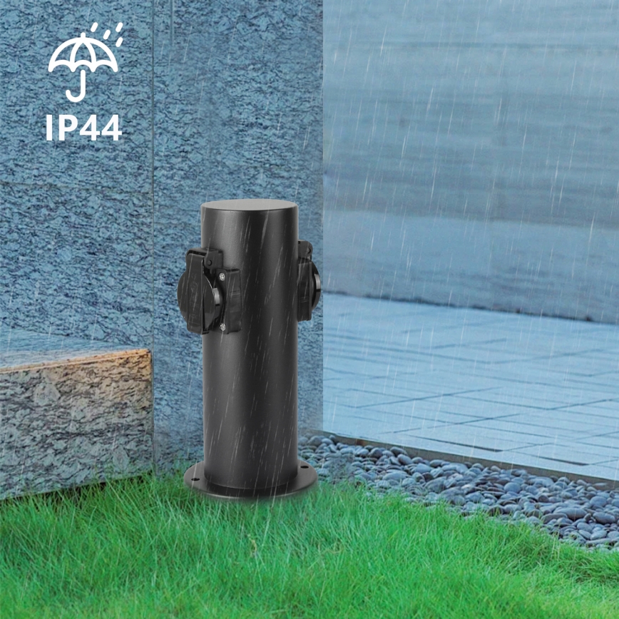 Brilagi - Ulkopistorasiapylväs PILLAR 2Z SCHUKO 230V IP44 musta