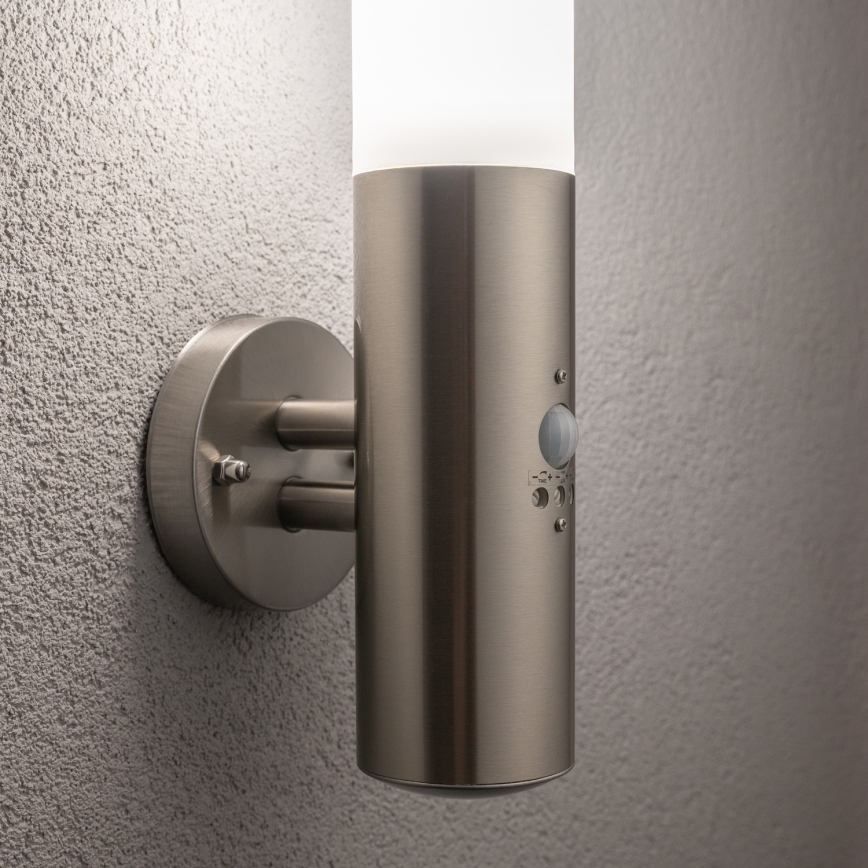 BRILAGI - ELIA ulkoseinävalaisin liiketunnistimella, 1xE27/20W/230V, IP44, mattakromi