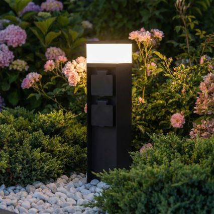 Brilagi - Ulkoseinävalaisin kahdella SCHUKO-pistorasialla, 1x G9/11W/230V, IP44, musta