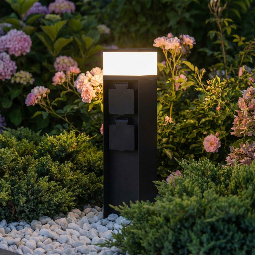 Brilagi - Ulkoseinävalaisin kahdella SCHUKO-pistorasialla, 1x G9/11W/230V, IP44, musta