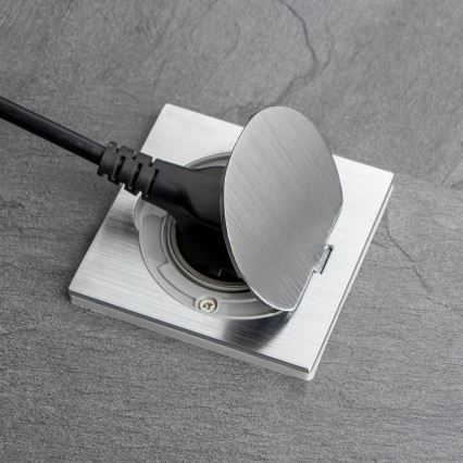 Brilagi - Ulkotila sisäänrakennettu lattia pistoke IP55 mattakromi neliö