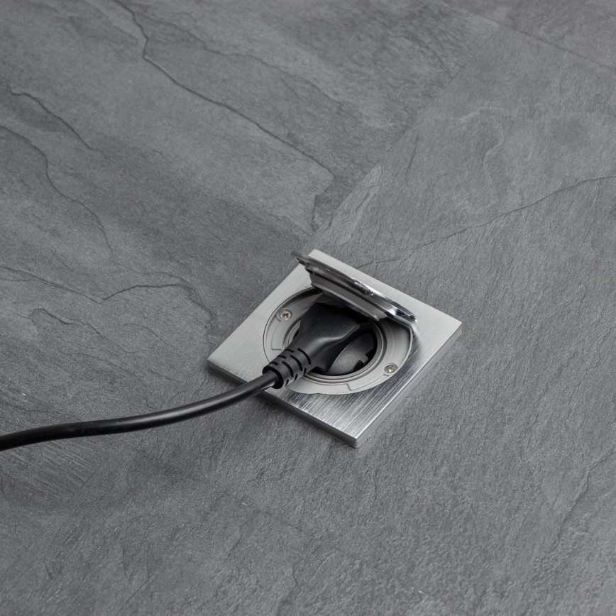 Brilagi - Ulkotila sisäänrakennettu lattia pistoke IP55 mattakromi neliö